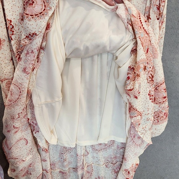 Torrid Swiss Linen Surplice Midi Dress 2X Cream Soft Pink Floral Faux Wrap Lined - Picture 10 of 15